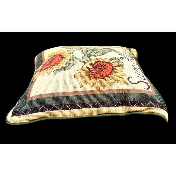 Vintage Sunflowers Tapestry Throw Pillow 12" Square Decorative Floral Accent Cus - Picture 3 of 5